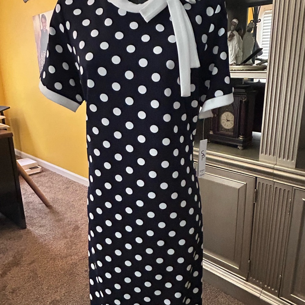 Shelby & Palmer Navy Blue and White Polka Dot Short Sleeve Dress size 12